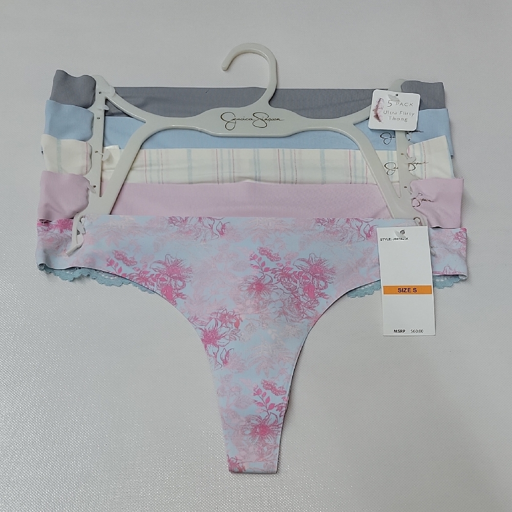 Jessica Simpson Floral Lace Thong Set in Pink and Blue